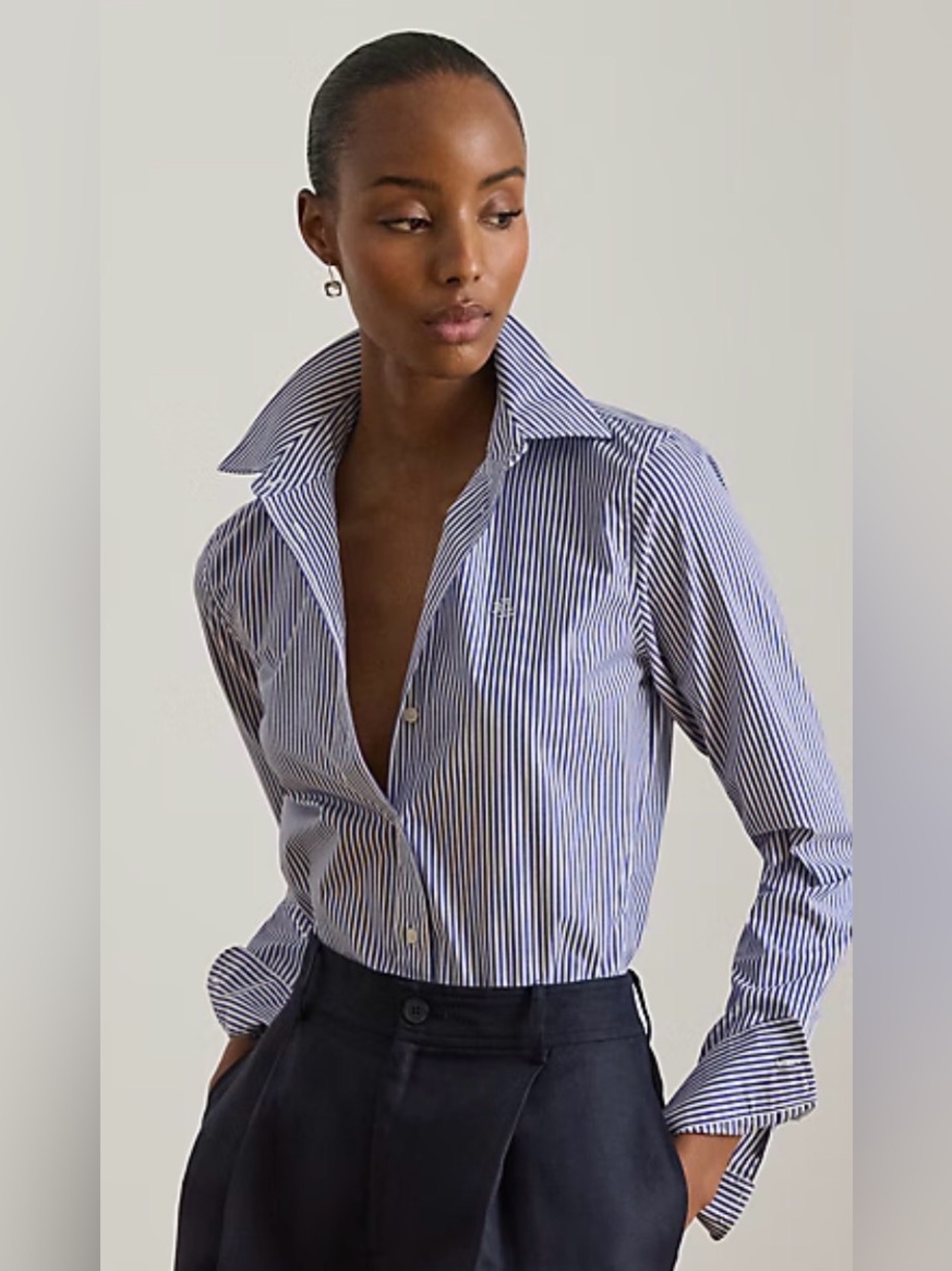 🌺 Lauren Ralph Lauren Jamelko Blue White Striped Button-Down Shirt